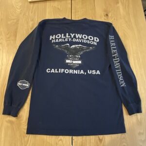 Vtg Harley Davidson L/S Shirt Medium Hollywood Los Angeles California Sleeve Hit